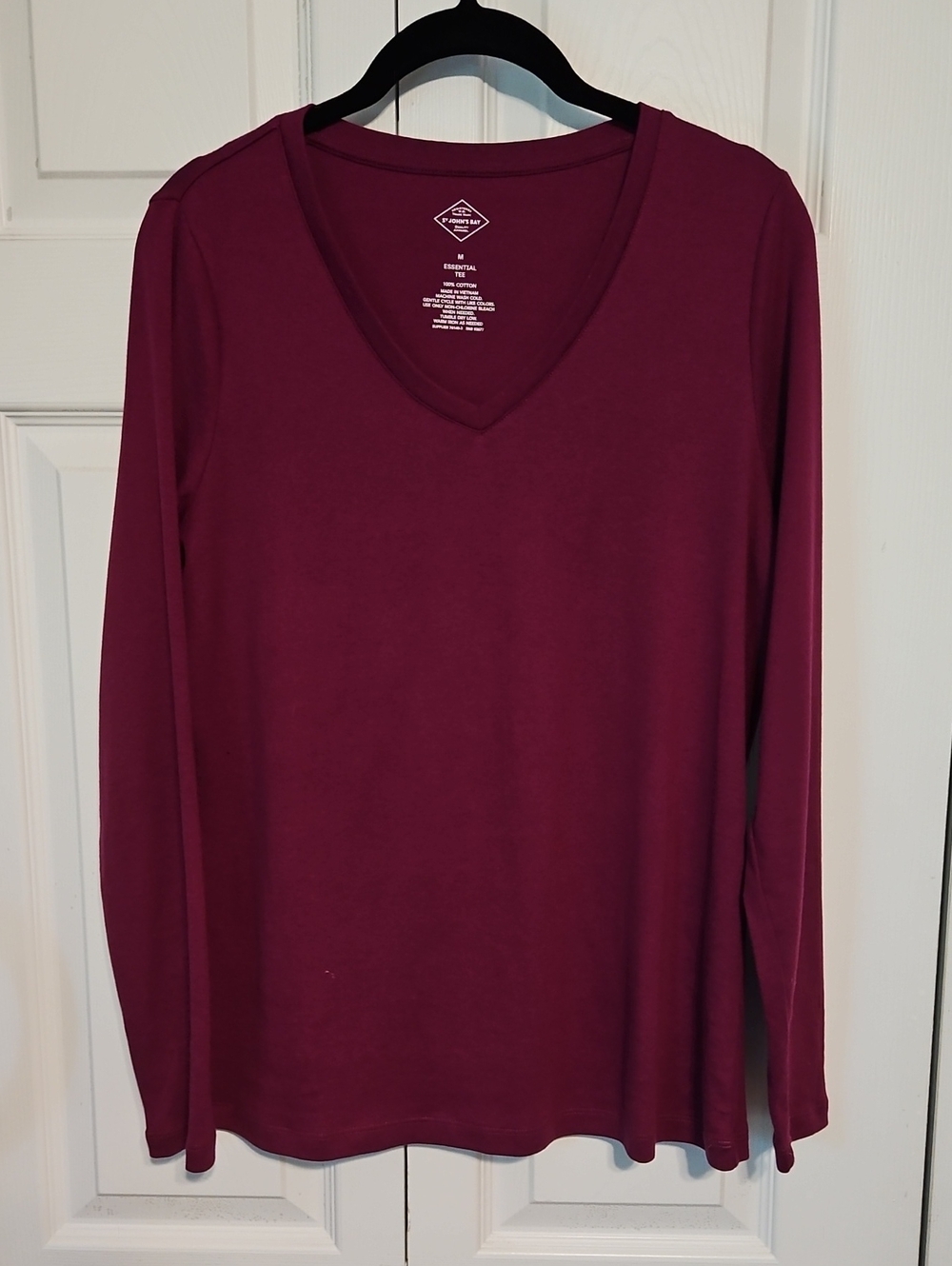 St. John's Bay Long Sleeve V-Neck Tee in Deep Rasberry